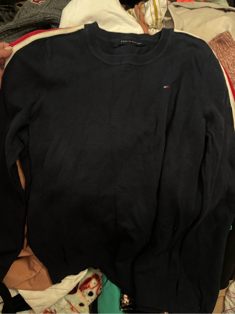 Tommy Hilfiger Navy Crewneck Sweater with Micro Flag Detail